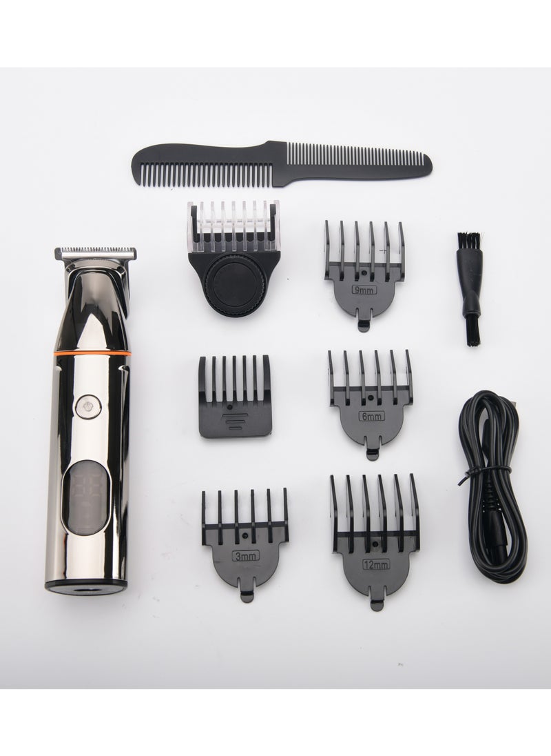 5 In 1 Multi Function Hair Clipper Set Multifunctional Replaceable Heads 600mAh Battery Waterproof IPX6 With Charging Base and LED Display-Black