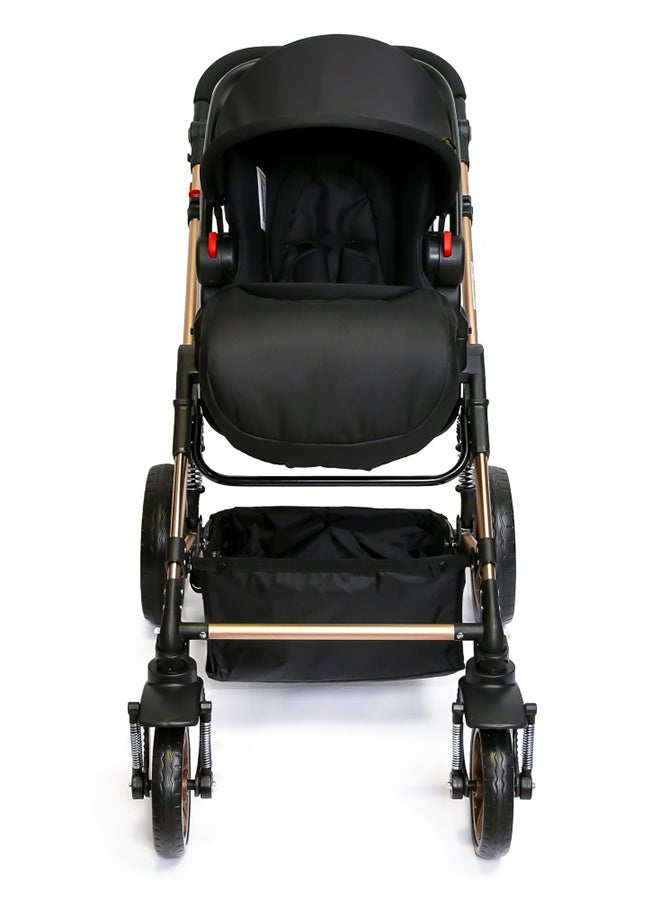 3 In1 Pram Stroller, Sleeping Bassinet And Extra Wide Seat With Wide Canopy For Baby Grey