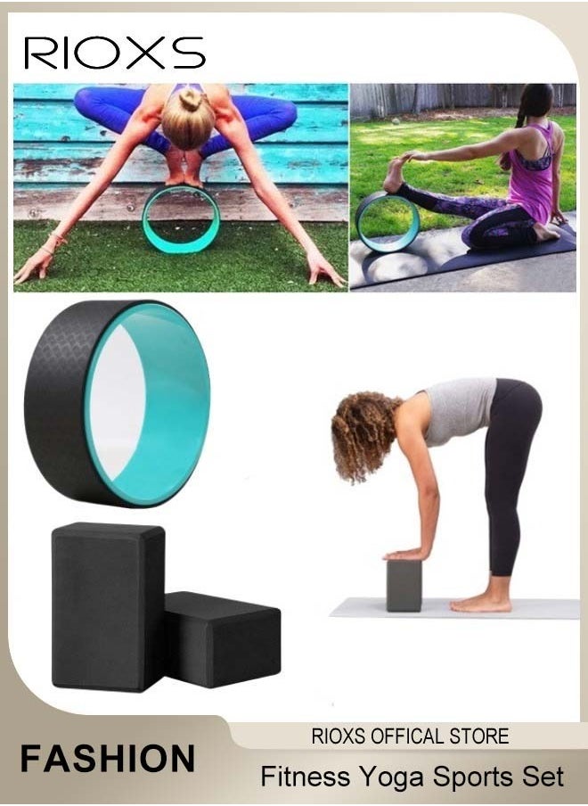 Yoga Pilates Kits,Yoga Circle And Yoga Blocks Sets,32cm Yoga Wheel With 2 Pcs Yoga Foam Blocks,For Waist Back Training,Durable Professional Pilates Exercise Tools