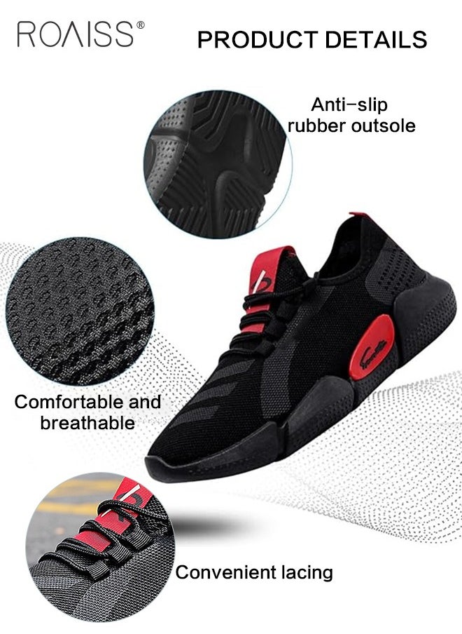 Casual Lightweight Sneakers for Men Soft Sole Non Slip Shock Breathable Outdoor Training Running Shoes Mens Street Style Low Top Lace up Front Elastic Sports Walking Shoes