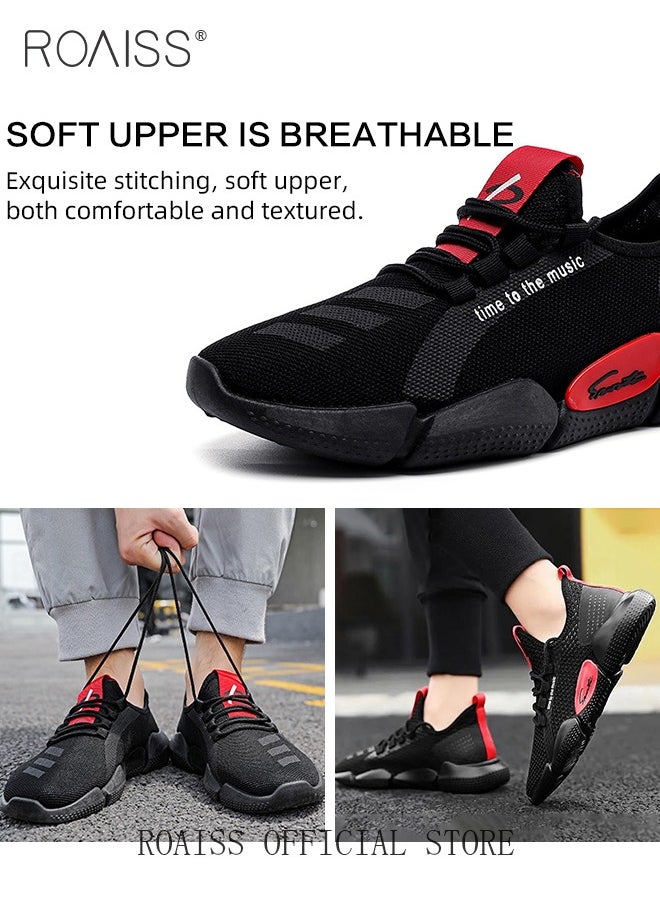 Casual Lightweight Sneakers for Men Soft Sole Non Slip Shock Breathable Outdoor Training Running Shoes Mens Street Style Low Top Lace up Front Elastic Sports Walking Shoes