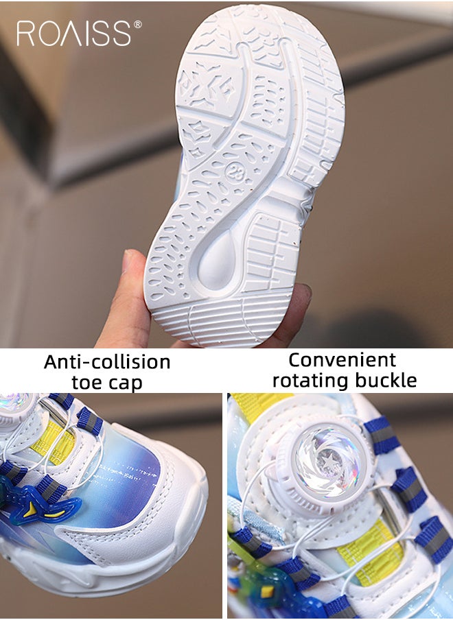 Toddler Shoes with LED Light for 1-6 Year Old Baby Children Cute Pattern Natural Rubber Soft Sole Sneakers Kids Breathable Anti Slip Outdoors Luminous Shoes with Convenient Rotating Buckle