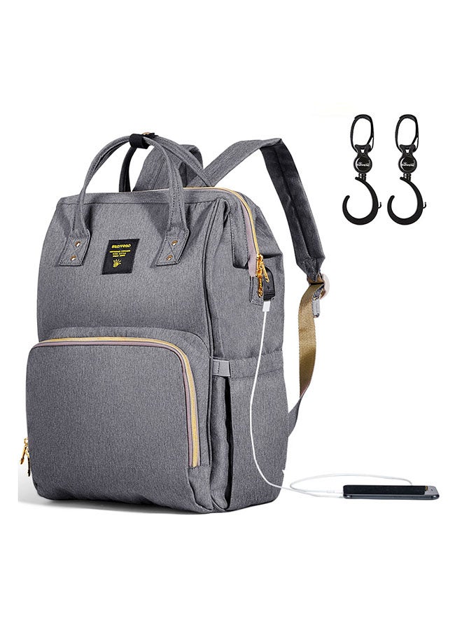 Multifunctional Baby Diaper Bag With Usb And Hooks, Waterproof Pocket, - Grey