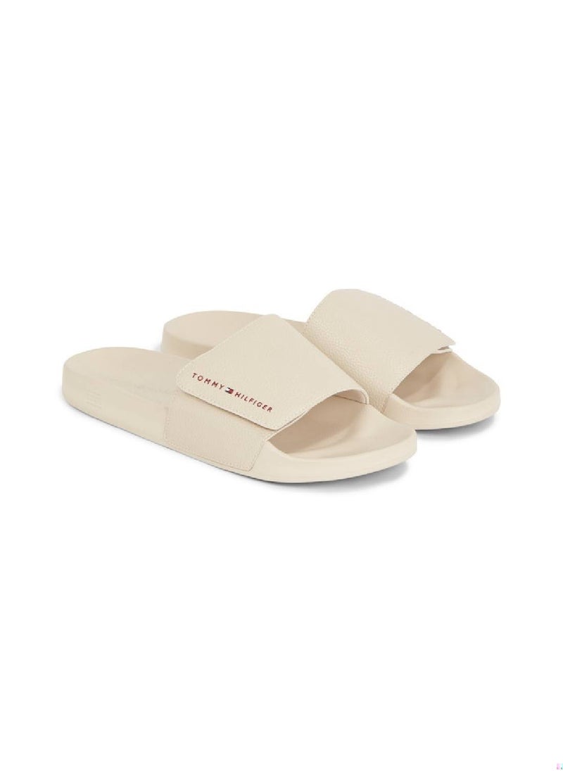 Men's Strappy Hilfiger Pool Flip Flops - Polyester, Beige