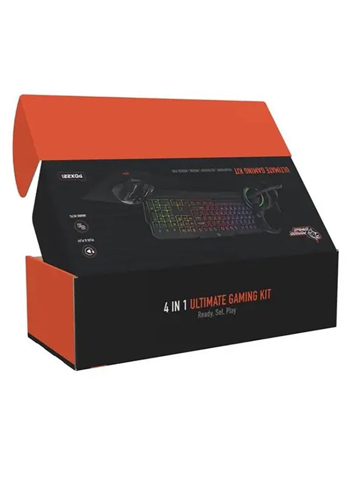 4 in 1 Gaming Kit with Keyboard / Head phone / Mouse and Mouse Pad / Windows and Linux Compatibility / 13 RGB Light Mode - Black