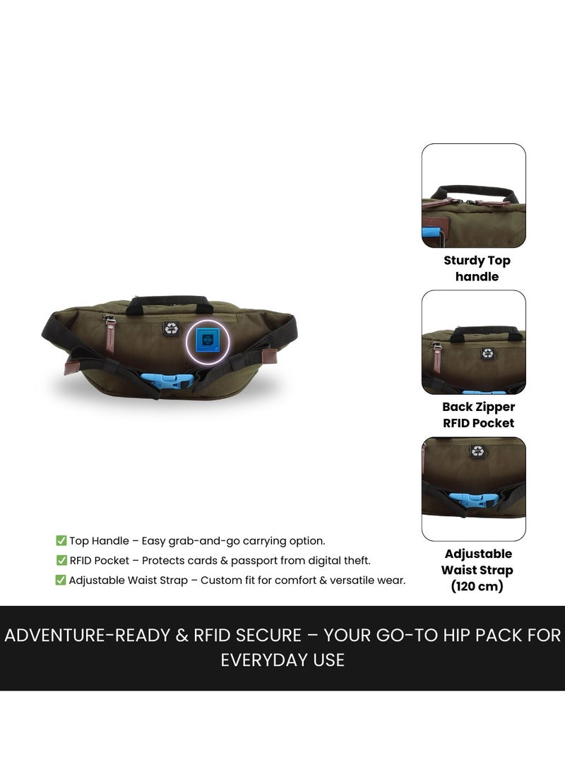 Discovery ICON  Waist Bag Khaki, Hip Bag With Adjustable Strap, RFID Pocket, Suitable For Travel, Outdoors, Gym, Hiking For Men And Women