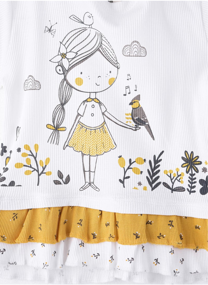 Baby Girls' Off-White Tiered Top with Mustard Shorts | Summer
