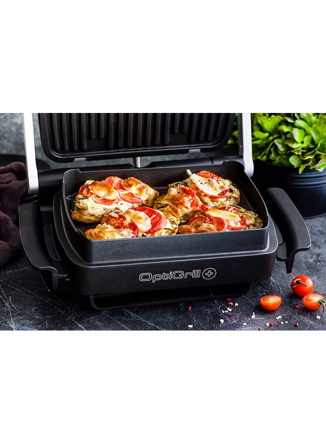 indoor Electric Grill, Optigrill Plus/BBQ. With snacking and baking accessory, 2 Years Warranty 2000 W GC715D28 Stainless Steel / Black