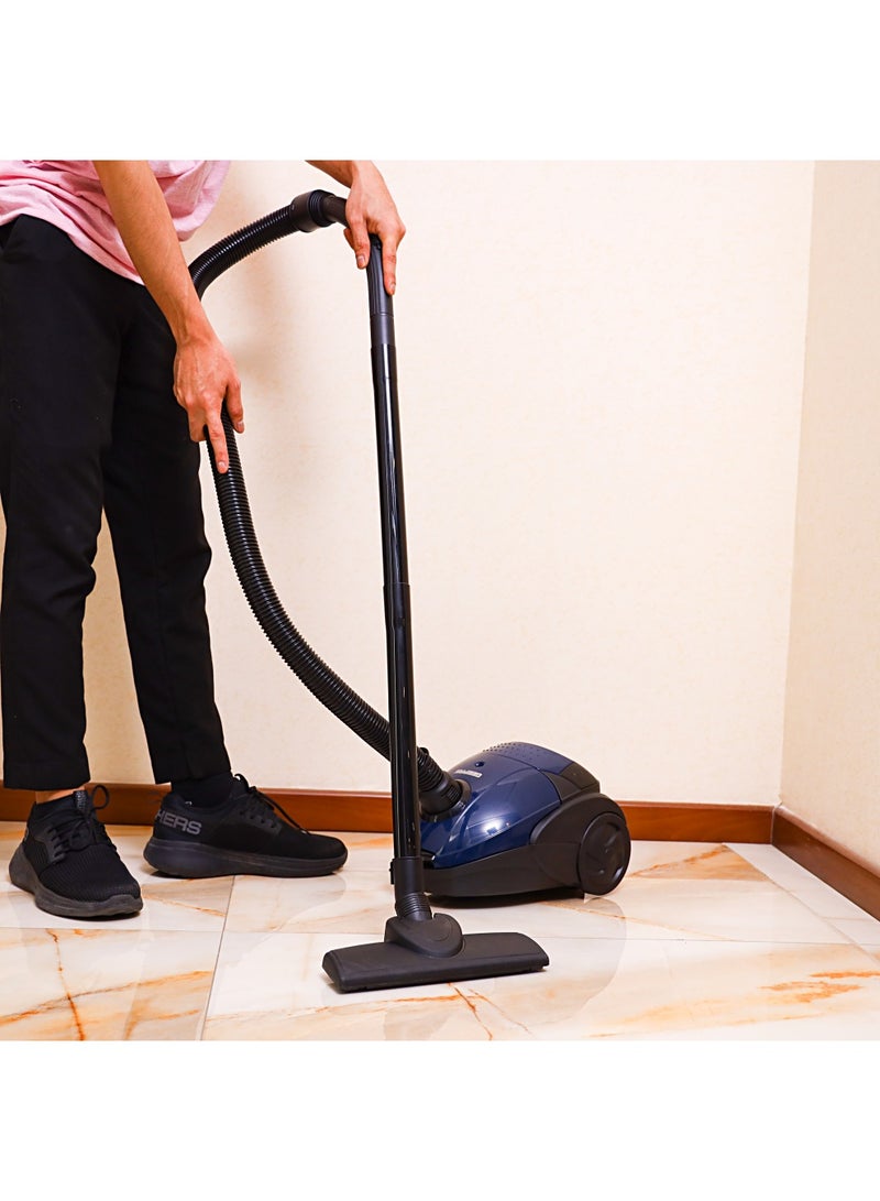 Vacuum Cleaner With 1.5 L Dust Bag Capacity and Dust Full Indicator| Powerful Suction and Low Noise| Includes Flexible Hose, Plastic Insert Tube and Plastic Floor Brush| Pedal Switch and Auto Rewinding 1.5 L 2200 W GVC2594 Blue