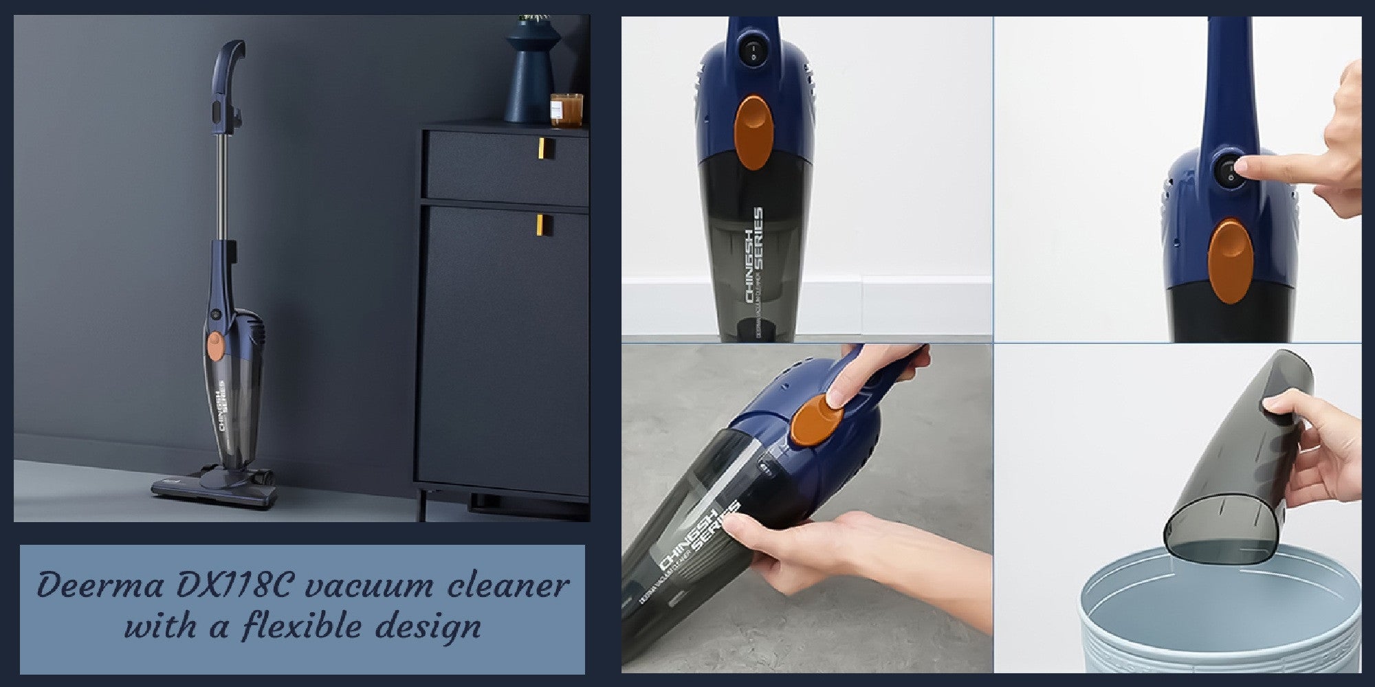 Pro 2-in-1 Handheld Vacuum Cleaner 15kPa Strong Suction Powerful Lightweight/5M Power Cable | HEPA Filtration Upright & Handheld Dual-Usage Transparent Dust Cup & Hook Design - 1.2 L 600 W DX118C-PRO Blue