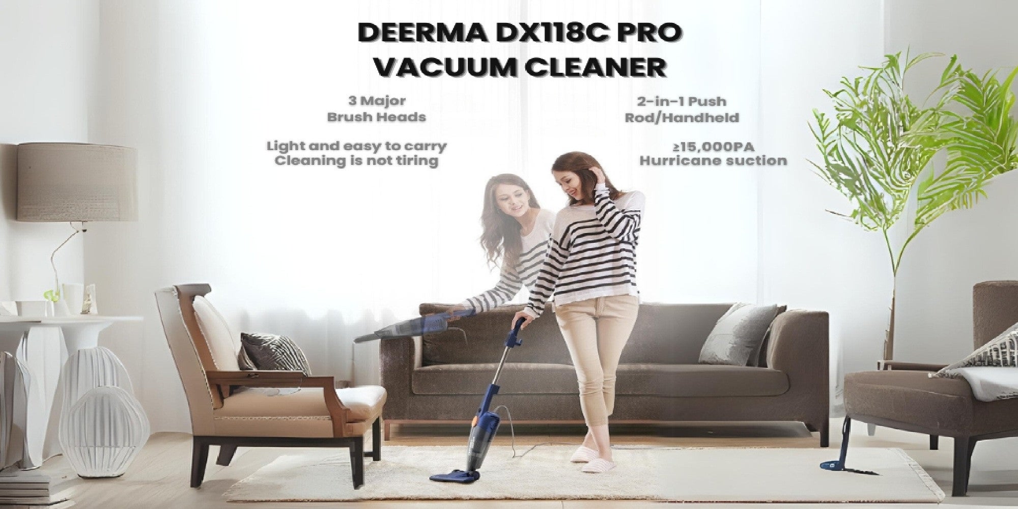 Pro 2-in-1 Handheld Vacuum Cleaner 15kPa Strong Suction Powerful Lightweight/5M Power Cable | HEPA Filtration Upright & Handheld Dual-Usage Transparent Dust Cup & Hook Design - 1.2 L 600 W DX118C-PRO Blue