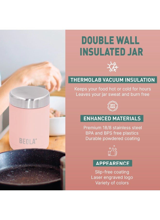 450ml Food Jar Lunch Box Thermos Stainless Steel Double Wall Insulated Travel Food Flask for Kids and Adults, 15oz (Fashion Pink)