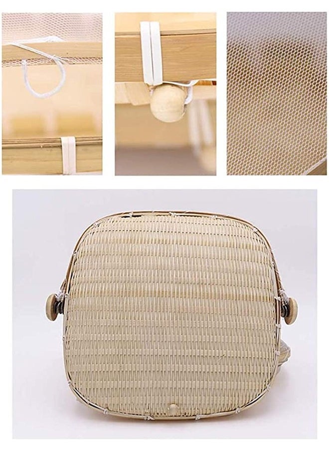 Set of 3 Bamboo Food Serving Trays with Food Mesh Cover