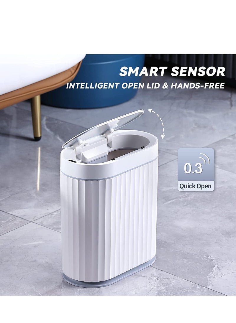 9 L Bathroom Motion Sensor Trash Can Automatic Garbage Can, Slim Plastic Smart Trash Can with Lid, Waterproof Intelligent Trash Bin for Bedroom, Bathroom, Kitchen, Office (Grey)