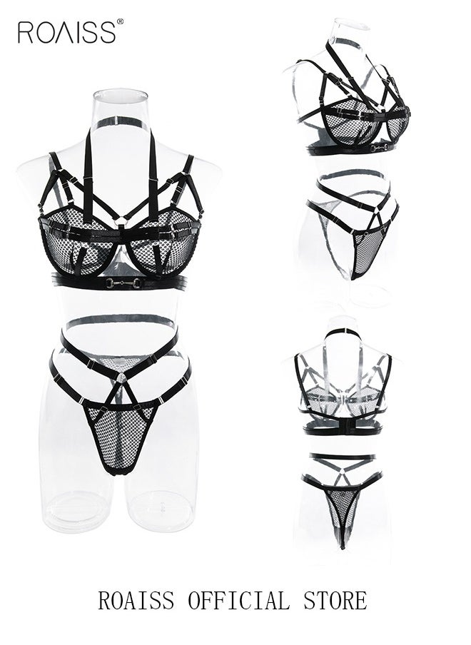 Women Strappy Lingerie with Handcuffs Halter Neck Bandage Body Harness Costume Lingerie Set for Women Bodysuit for Ladies Wife Girlfriend