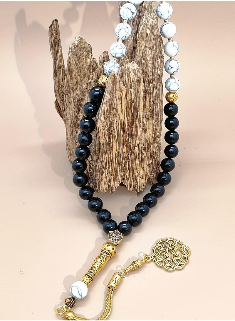 Original Design/33 Turquoise And Black Agate Prayer Beads /Tasbih/10mm