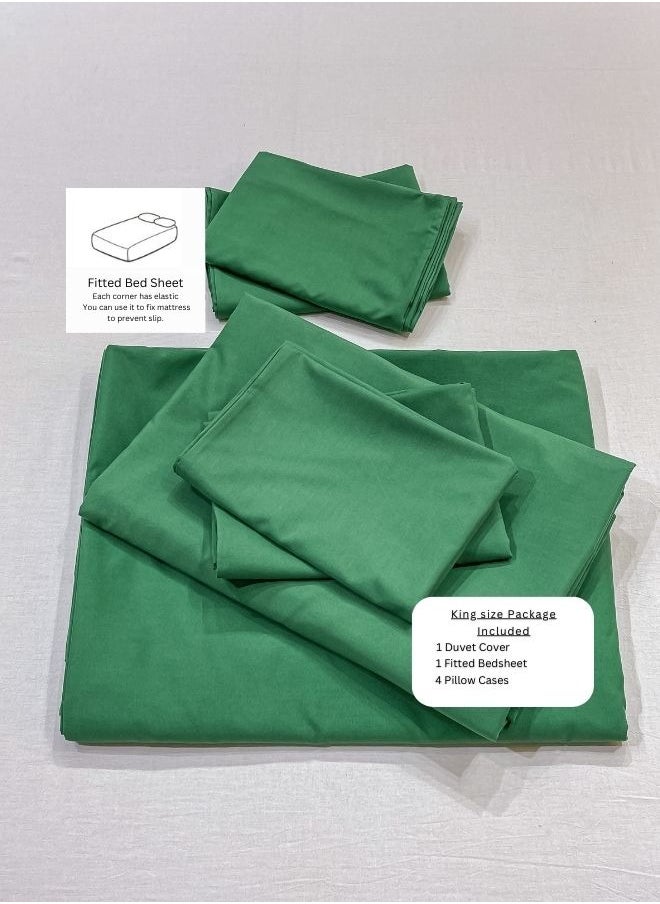 Single Size 4 Piece Duvet Cover Set  Premium Quality Green.
