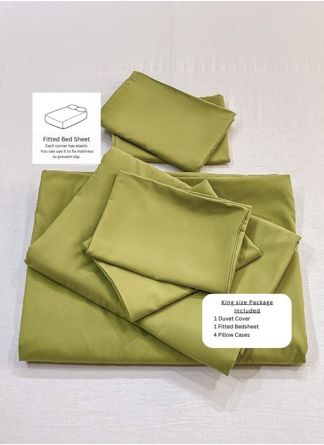Single Size 4 Piece Duvet Cover Set  Premium Quality Green Color.