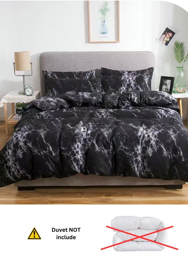 Single size 4 piece duvet cover set black marble design.