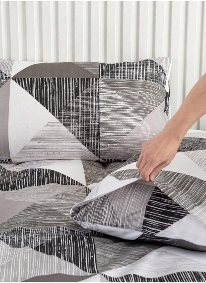 King Size 6 pieces Bedding Set, Simply geometric Grey Color.