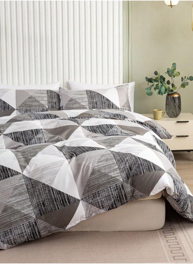 King Size 6 pieces Bedding Set, Simply geometric Grey Color.