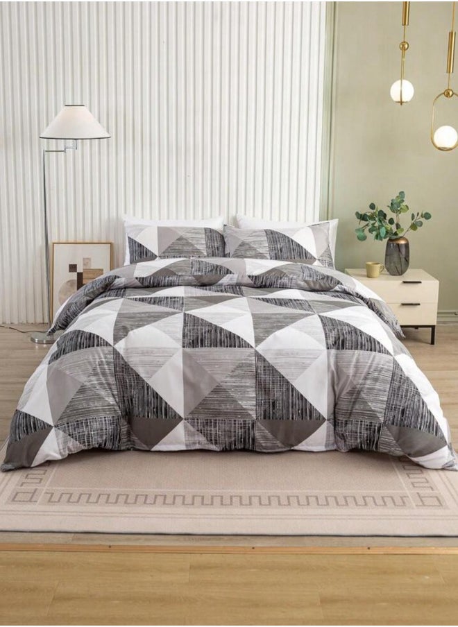 King Size 6 pieces Bedding Set, Simply geometric Grey Color.