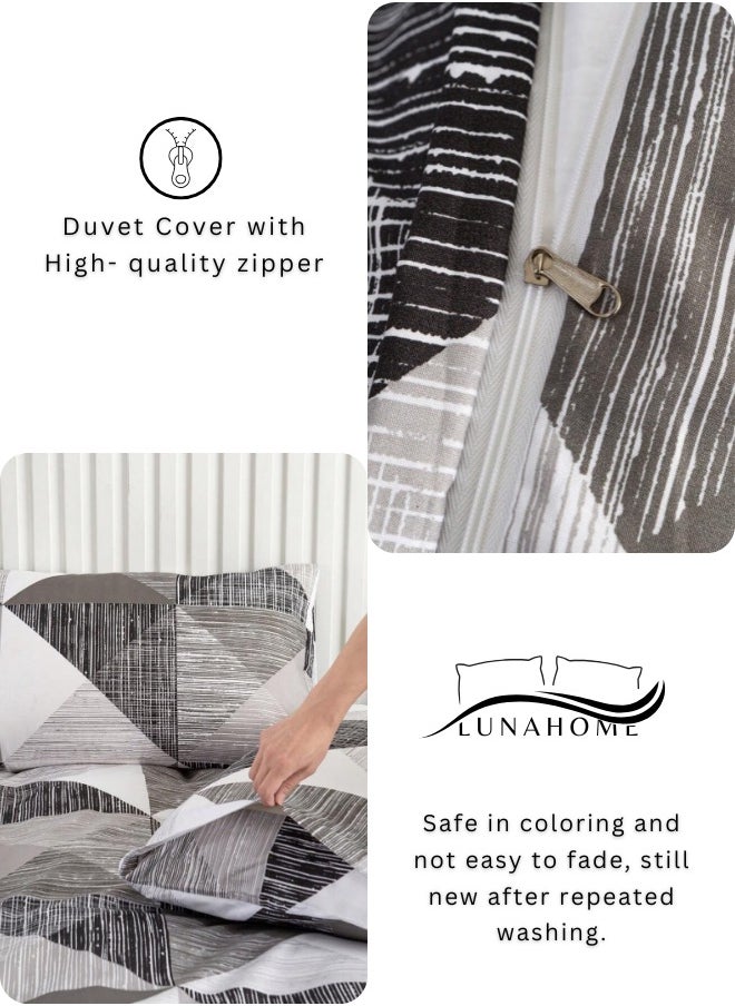 King Size 6 pieces Bedding Set, Simply geometric Grey Color.