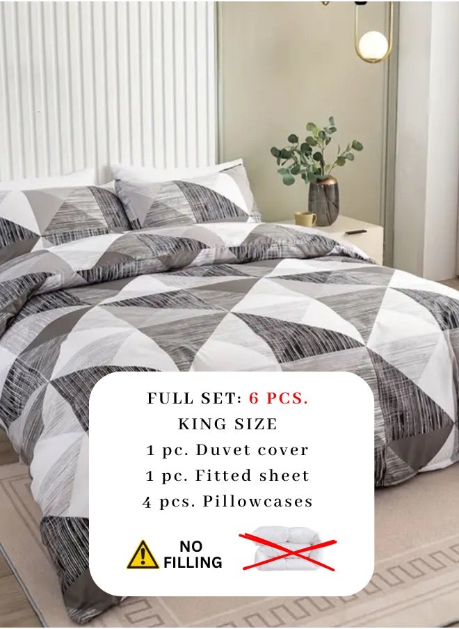 King Size 6 pieces Bedding Set, Simply geometric Grey Color.
