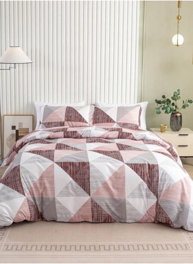 King Size 6 pieces bedding set, Simply geometric print, Old Rose.