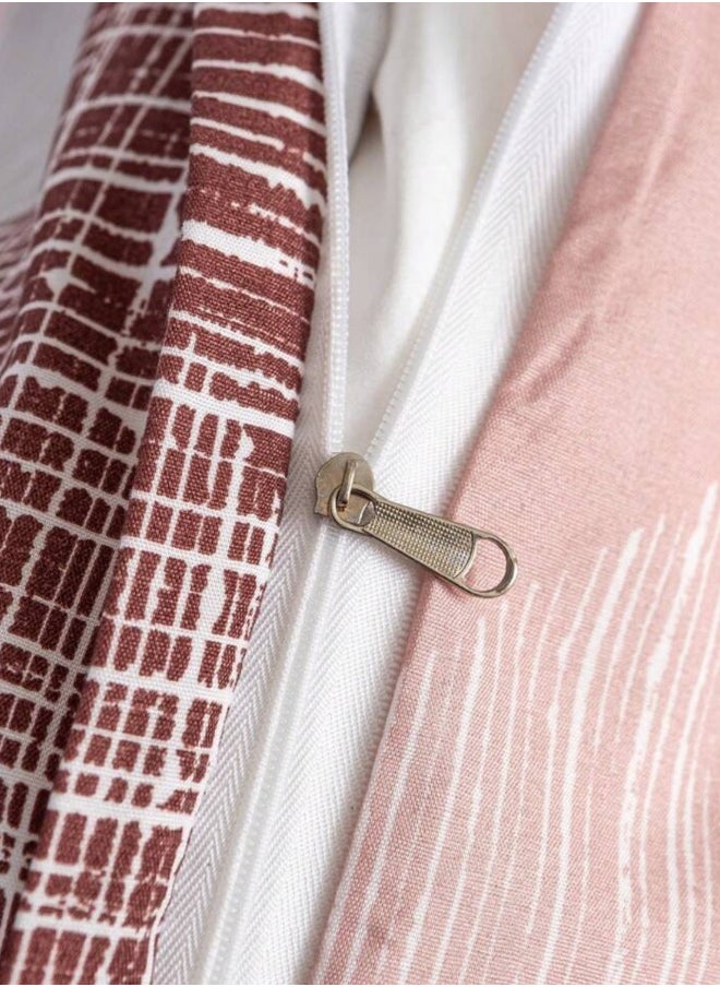 King Size 6 pieces bedding set, Simply geometric print, Old Rose.