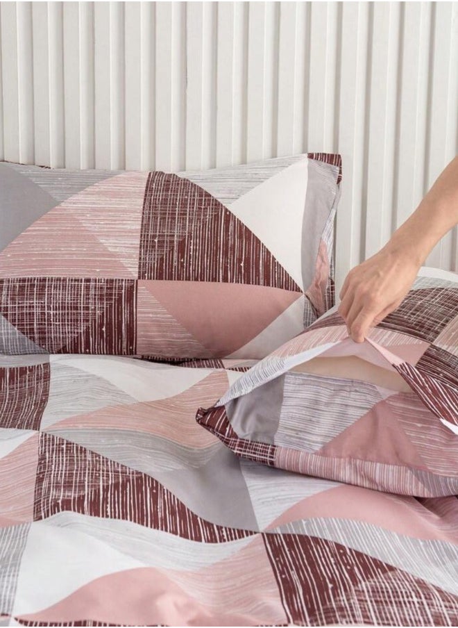King Size 6 pieces bedding set, Simply geometric print, Old Rose.