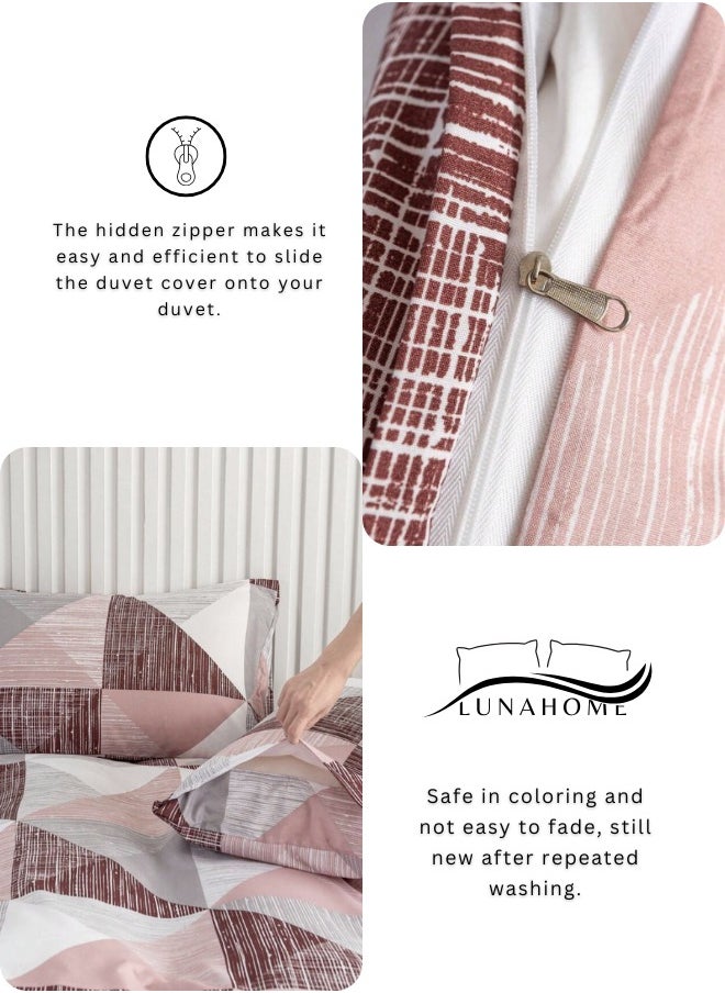 King Size 6 pieces bedding set, Simply geometric print, Old Rose.