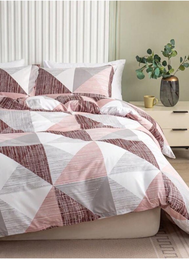 King Size 6 pieces bedding set, Simply geometric print, Old Rose.