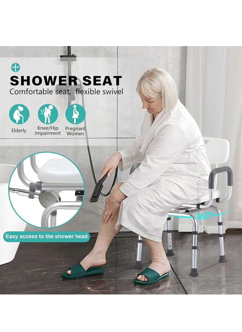 360 Degree Shower Chair Swivel Portable Seat With Armrests And Back Adjustable Height Seat For Bathtub Bathing Chairs For The Elderly Pregnant Women Shower Chairs Shower Chairs Aluminum Alloy Anti Slip Shower Chairs Rotating Shower Chair