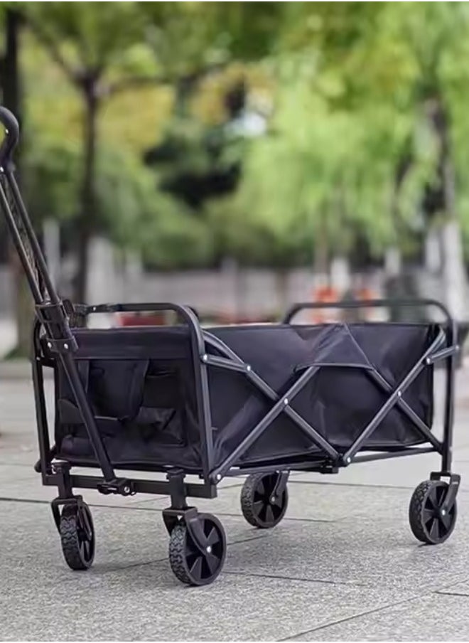 Folding Trolley Wagon Cart – Collapsible Outdoor Utility Wagon with Removable Fabric & Adjustable Handle | Portable Camping, Picnic, Beach & Garden Cart – Supports Up to 100kg