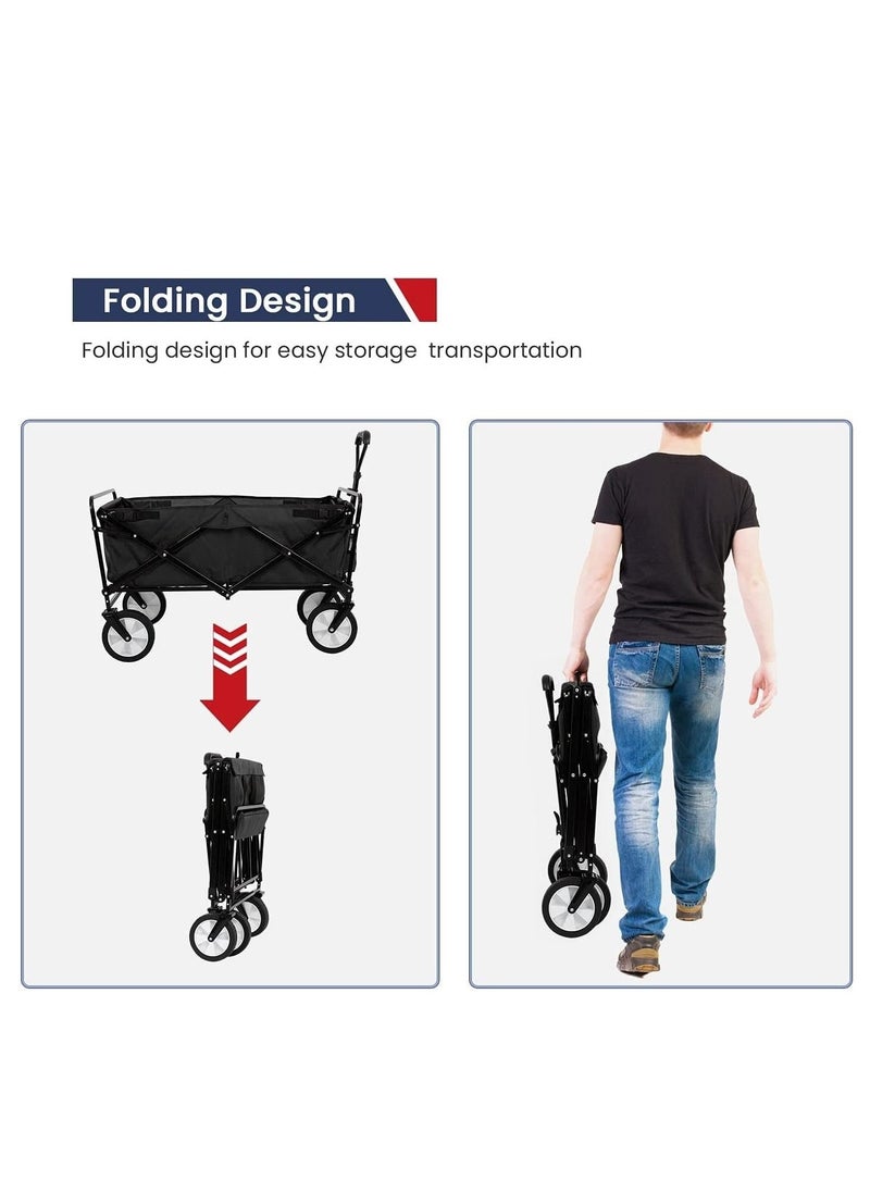 Folding Trolley Wagon Cart – Collapsible Outdoor Utility Wagon with Removable Fabric & Adjustable Handle | Portable Camping, Picnic, Beach & Garden Cart – Supports Up to 100kg