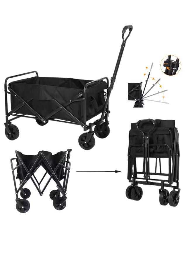 Folding Trolley Wagon Cart – Collapsible Outdoor Utility Wagon with Removable Fabric & Adjustable Handle | Portable Camping, Picnic, Beach & Garden Cart – Supports Up to 100kg