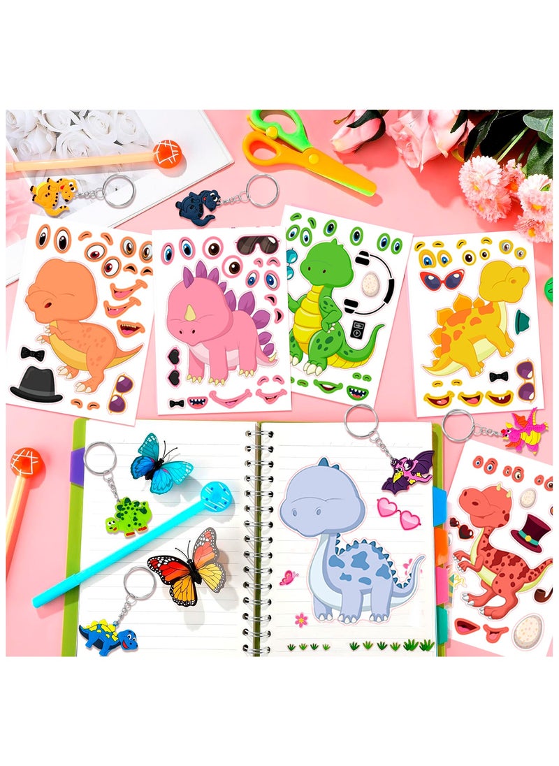 Dinosaur Party Favors for 12 Guests, 96pcs Dinosaur Birthday Party Favors Set Dino Party Favor Bags Keychains Stampers Stickers Toys Clap Bracelets etc Party Supplies