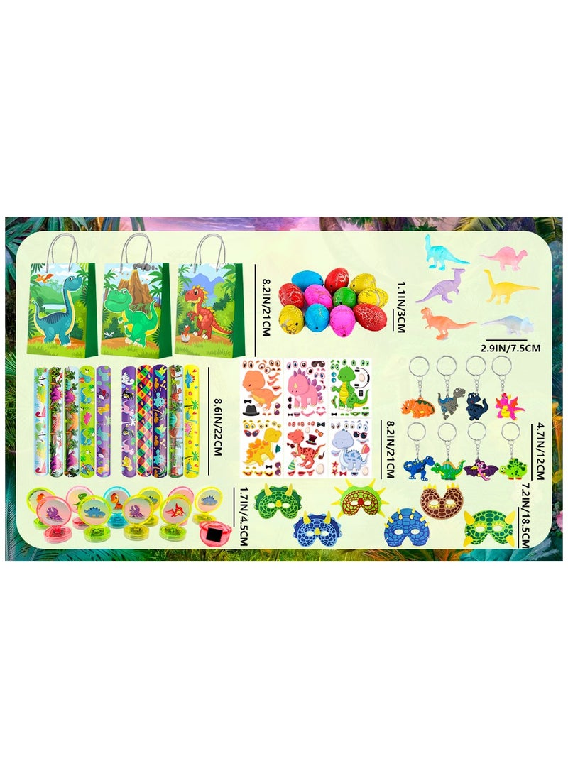 Dinosaur Party Favors for 12 Guests, 96pcs Dinosaur Birthday Party Favors Set Dino Party Favor Bags Keychains Stampers Stickers Toys Clap Bracelets etc Party Supplies