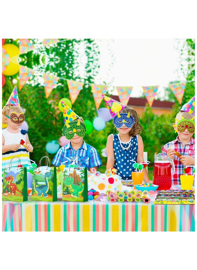 Dinosaur Party Favors for 12 Guests, 96pcs Dinosaur Birthday Party Favors Set Dino Party Favor Bags Keychains Stampers Stickers Toys Clap Bracelets etc Party Supplies