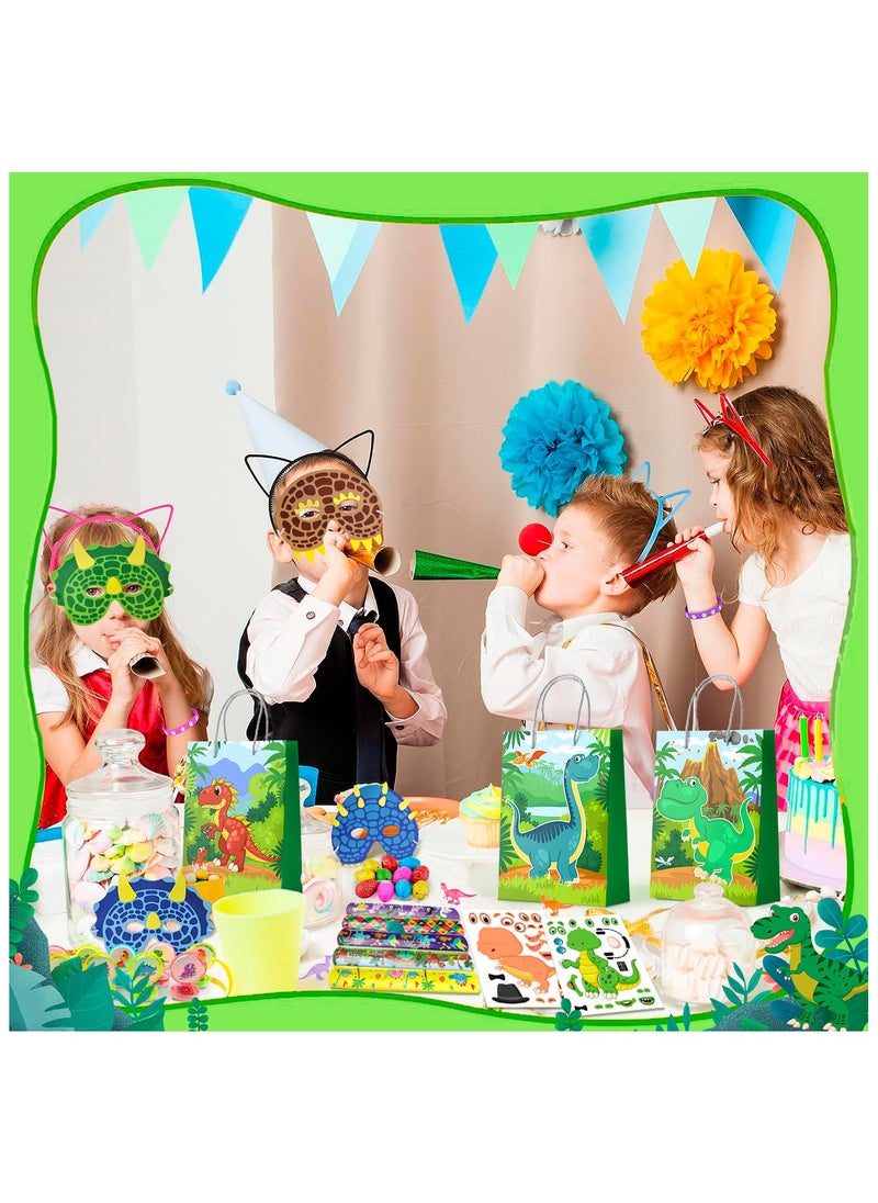 Dinosaur Party Favors for 12 Guests, 96pcs Dinosaur Birthday Party Favors Set Dino Party Favor Bags Keychains Stampers Stickers Toys Clap Bracelets etc Party Supplies