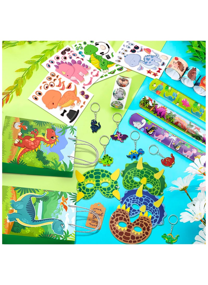 Dinosaur Party Favors for 12 Guests, 96pcs Dinosaur Birthday Party Favors Set Dino Party Favor Bags Keychains Stampers Stickers Toys Clap Bracelets etc Party Supplies