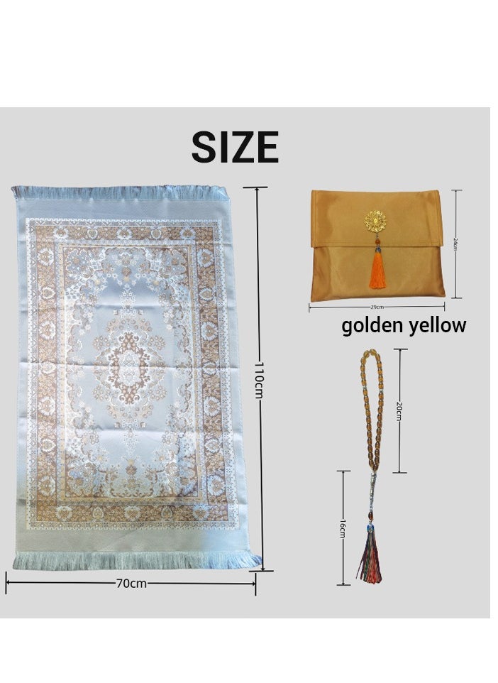 Muslim Prayer Rug and Prayer Beads with Elegant Design Cylinder Gift Box | Janamaz | Sajadah | Soft Islamic Prayer Rug | Islamic Gifts Set | Prayer Carpet Mat, Taffeta Fabric
