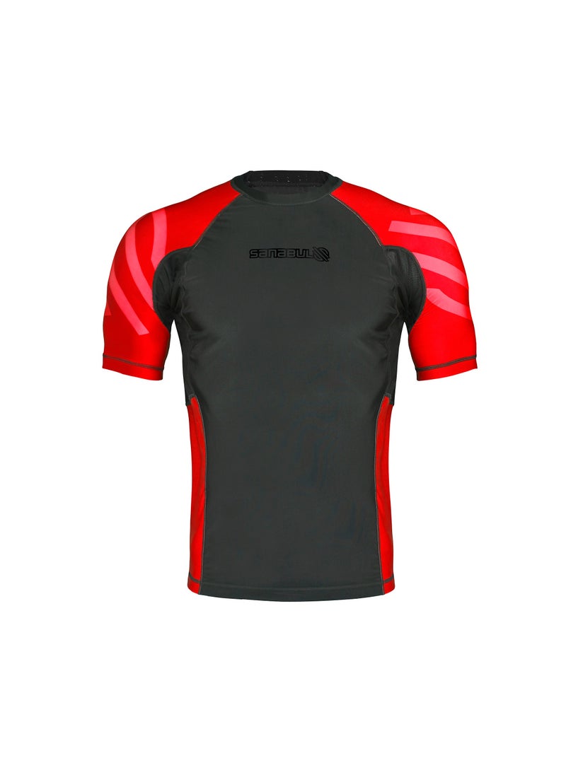 Sanabul Essential Short Sleeve Compression Shirt for Men | MMA Wrestling Jiu Jitsu BJJ Base Layer Rash Guard | Workout Men's Compression Shirt (Large, Red)