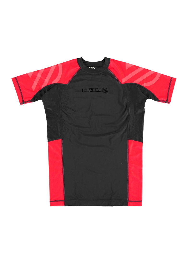 Sanabul Essential Short Sleeve Compression Shirt for Men | MMA Wrestling Jiu Jitsu BJJ Base Layer Rash Guard | Workout Men's Compression Shirt (Large, Red)