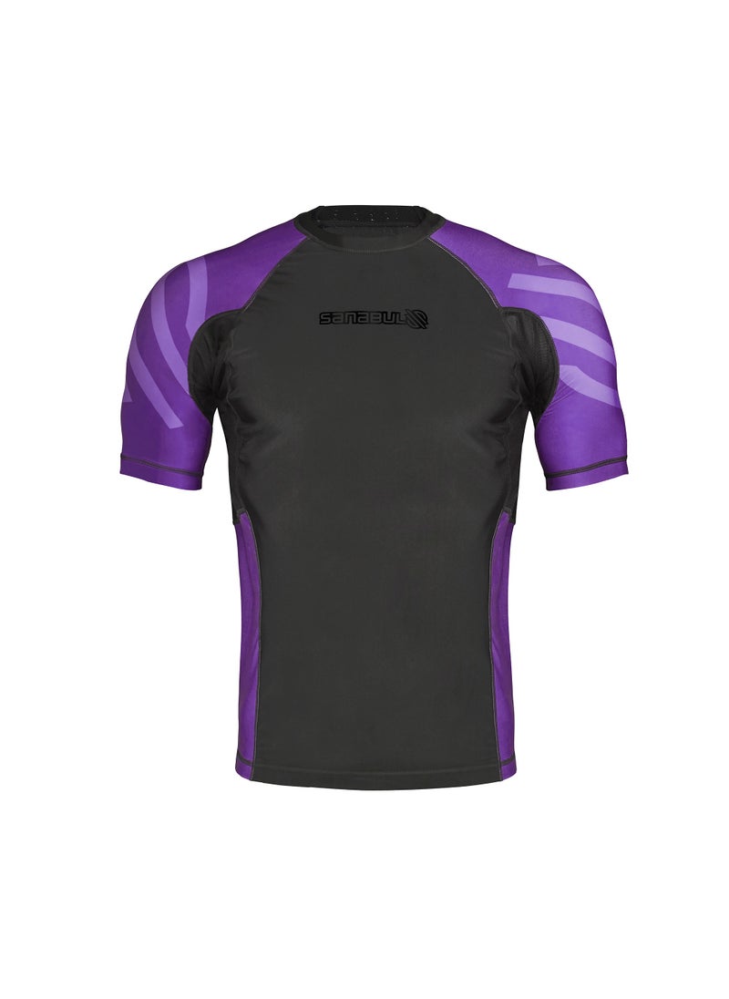 Sanabul Essential Short Sleeve Compression Shirt for Men | MMA Wrestling Jiu Jitsu BJJ Base Layer Rash Guard | Workout Men's Compression Shirt (Large, Purple)