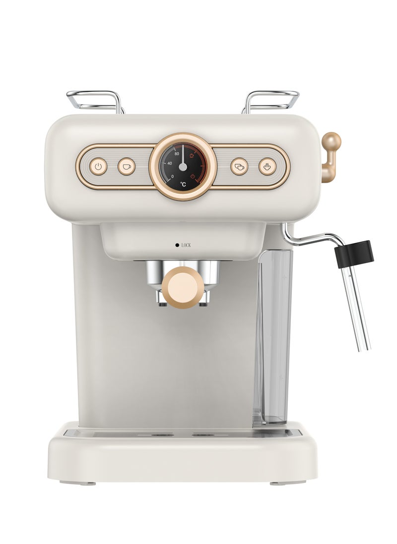 Retro Espresso Coffee Machine Boiler Gauge and Milk Steamer 950W Coffee Maker / 1.2 Liter Water Tank Capacity / 15Bar Pump / CUP Warmer / Steam Control / Portable - White