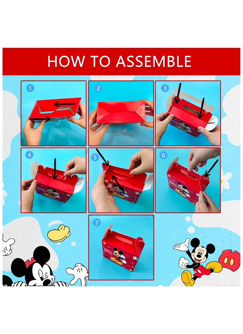 Mickey Mouse Party Favors for 10 Guests, 50pcs All-in-One Mickey Party Favors Packs Mickey Mouse Ears Headband Cartoon Mickey Mouse Treat Box Mickey Party Silicone Bracelet Keychains Button Pin etc Mickey Mouse Party Supplies