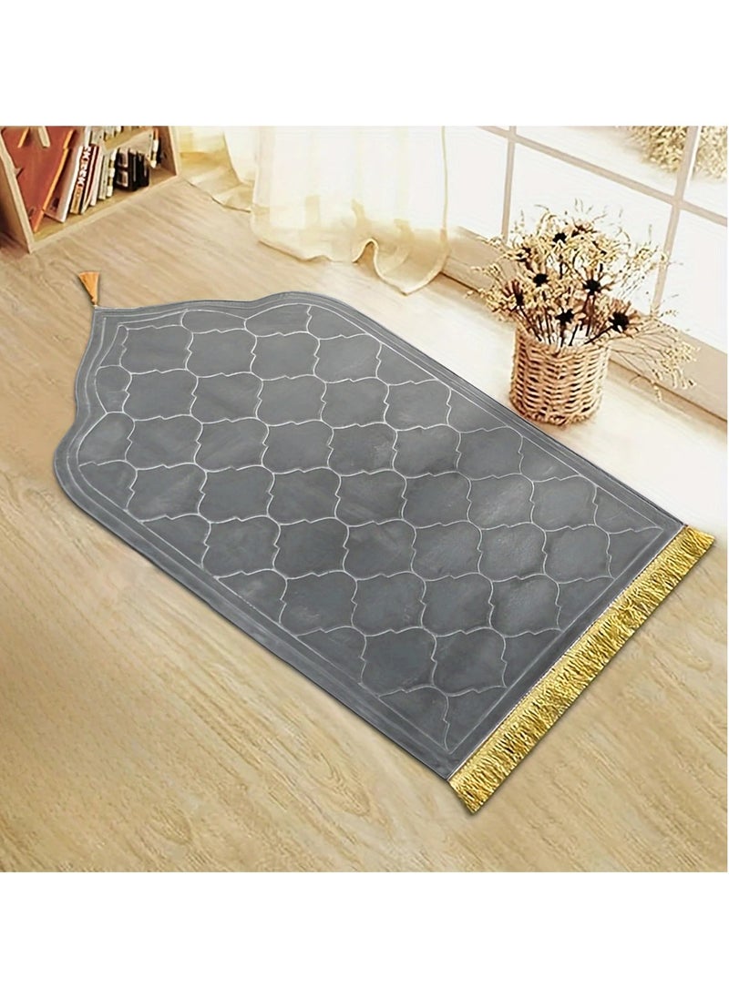 Pack of 2 Prayer Mats 70x110cm Anti-Slip Velvet Top Islamic Prayer Rugs for Gifting New Dome Design Thick Padded Sajadah Prayer Mat for Couples Men Women Eid Gift Ramadan Prayer Mat Grey/Pink