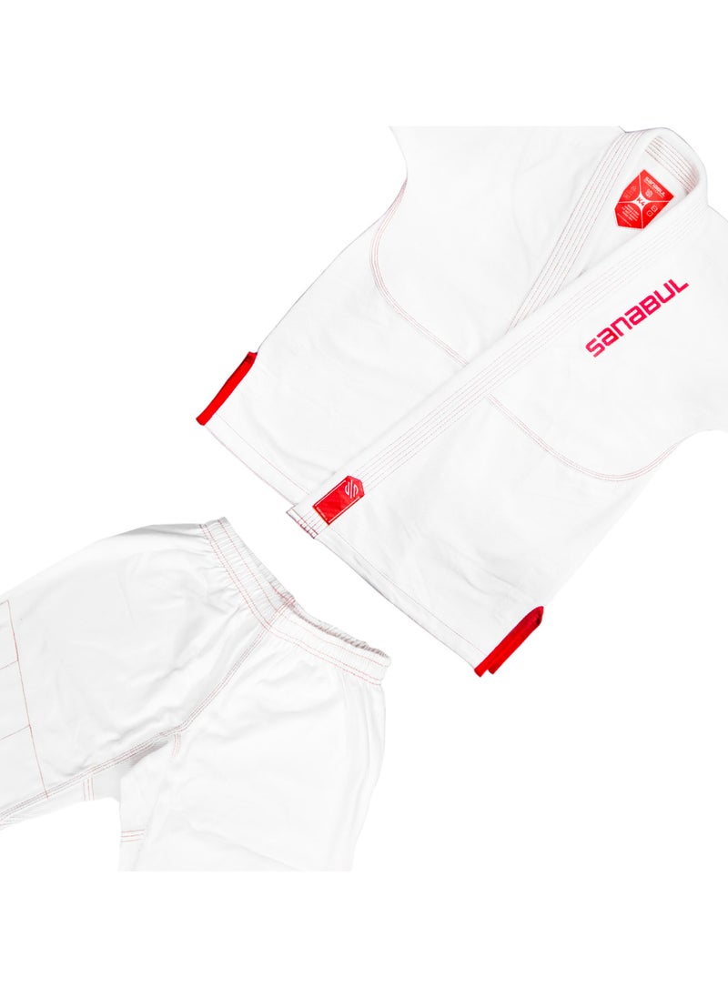 Sanabul Future Legends BJJ Gi for Kids | Premium Youth Brazilian Jiu Jitsu Gi with FREE White Belt | Lightweight & Durable Jiu Jitsu Kimono for Children and Youth (White/Red, K0)